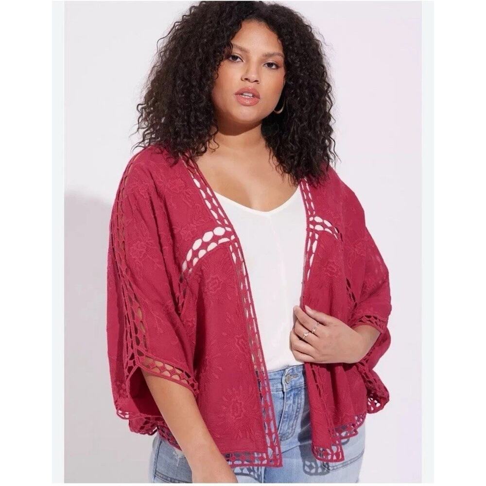 Torrid Womens Kimono Crochet Lace Embroidered 100% Cotton Beach Boho 5/6